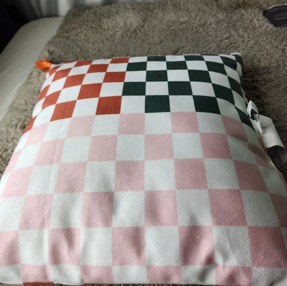 2 Fall Decorative Pillows (1 Pumpkin Pillow & 1 Orange Squares Pillow)